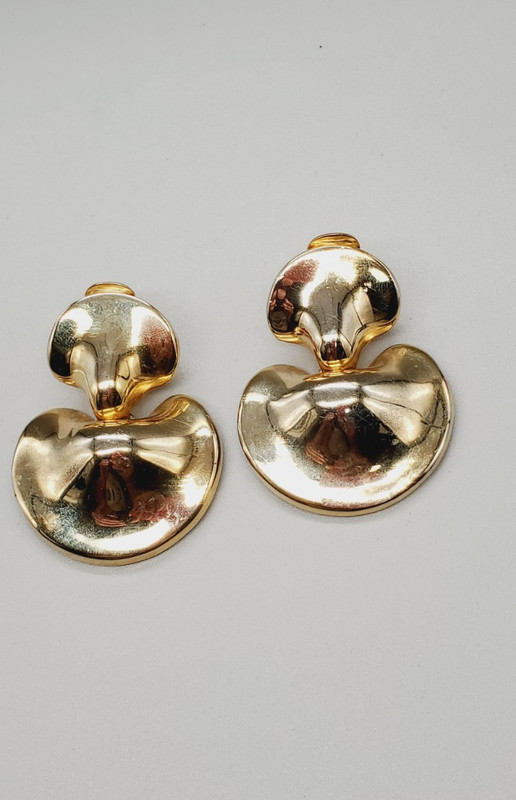 Vintage Chunky Gold-tone Clip-on Earrings 2" pl02 gallery