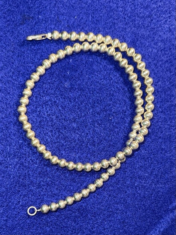 VTG 925 Sterling Silver 6mm Bead Necklace 18” Ball Hollow Beads Necklace gallery