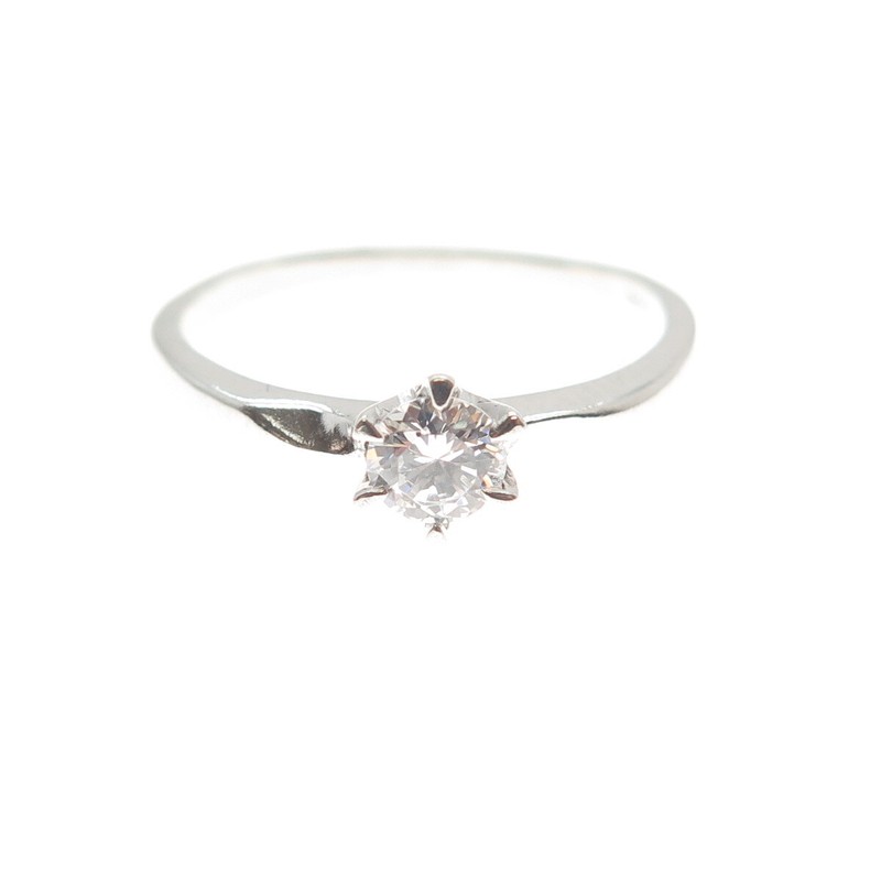 925 Sterling Silver Vintage Round-Cut Shaped C Z Engagement Ring Size 6.25 gallery