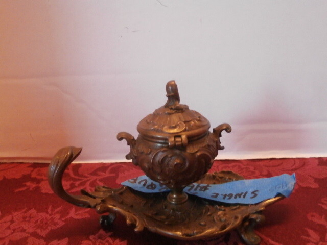 ANTIQUE FRENCHCLASSIC BAROQUE BELLE EPOQUE LEAVY BRONZE/BRASS INK WELL gallery