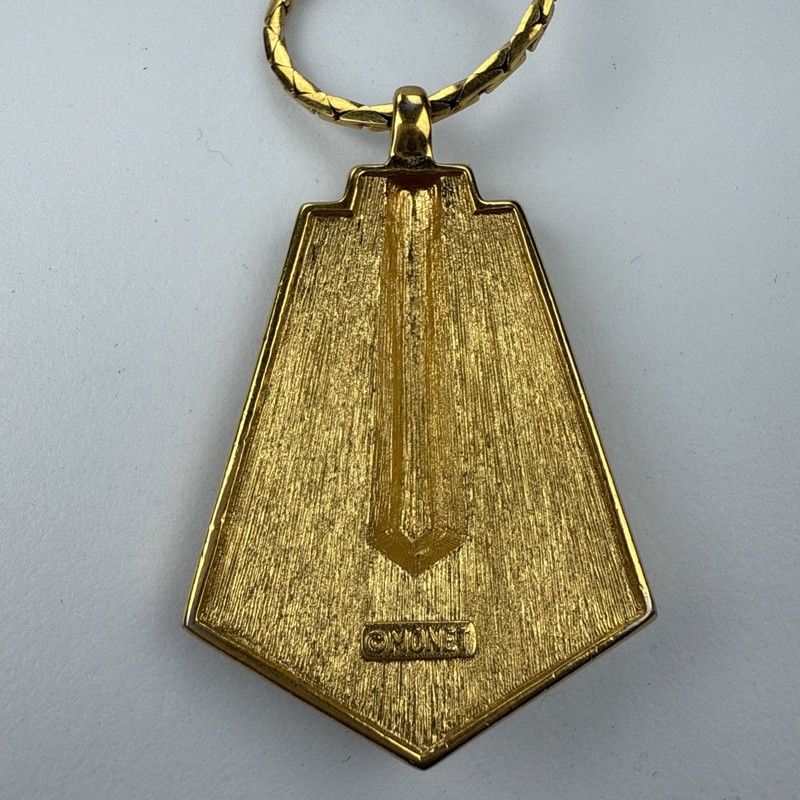 1980s 1990s Monet Beige Geometric Enamel Gold Tone Necklace 17.5” Vintage gallery