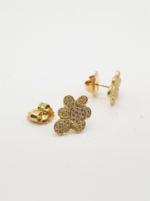 Signed ORIGINAL $9000 2ct VS Fancy INTENSE PINK YELLOW Diamond 18k Gold Earrings gallery