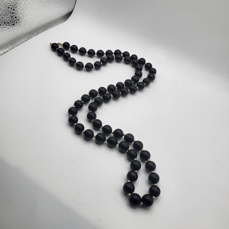 Vintage 50s Black and Gold Beaded Necklace 31in gallery