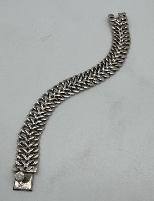 Vintage Taxco TS-55 Mexico 925 Brutalist Double Curb Link 22mm 8" Chain Bracelet gallery