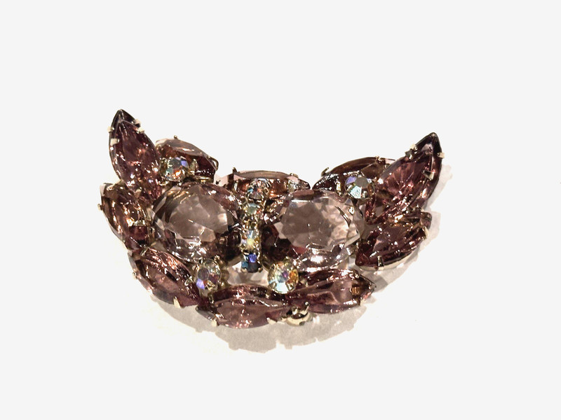 JULIANA VINTAGE 2.25" CRESCENT AURORA BOREALIS PURPLE RHINESTONE PIN BROOCH EUC gallery