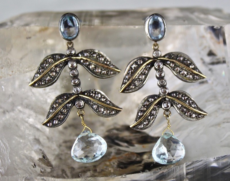 Certified Natural Blue Aquamarine 64ct Natural Diamond Sterling Silver Earrings gallery