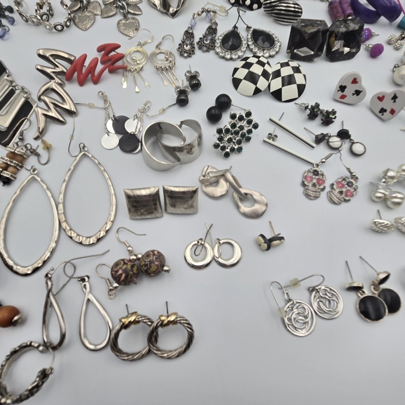 Vtg to Now Mostly Silver Tone Pierced Classic Retro Earrings 140+ Lot Wear Sell gallery
