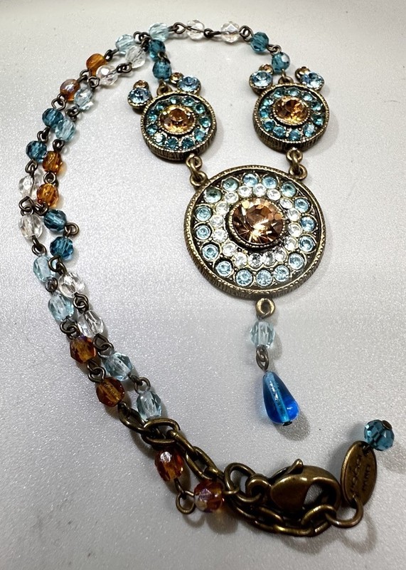 Vintage POGGI PARIS Swarovski Crystal Choker Necklace 13”-15” Bronze Tone
