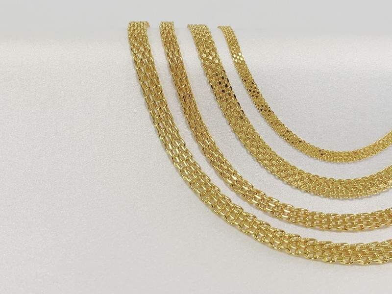18K Yellow Gold Solid Bismark Chain Necklace 4.7mm 6mm 8mm Women Men 18"-24" gallery