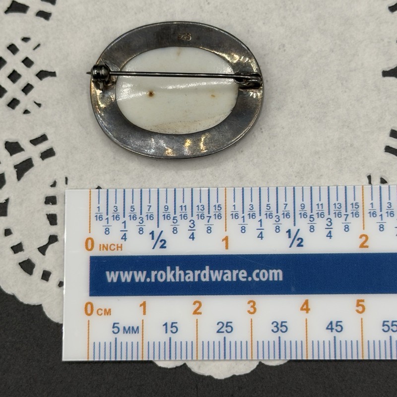 Vintage Sterling Silver 925 Blue White Porcelain Delft Style Oval Pin Brooch gallery