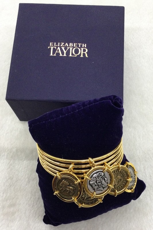 Elizabeth Taylor Greco-Roman Gold Tone Bracelets w/Coin Charms c5 gallery