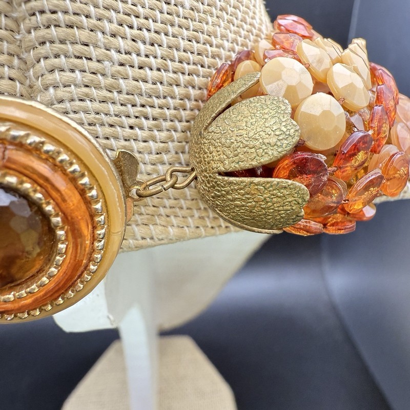 Vintage 18 Strand Amber Brown Toned Disc Beaded Choker Necklace Gold Tone Clasp gallery