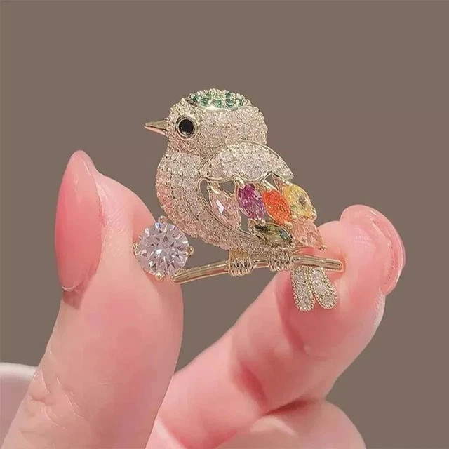 Women Bird Brooch Pin 2.4Ct Round Cut Lab Created Diamond 14k Yellow Gold Plated