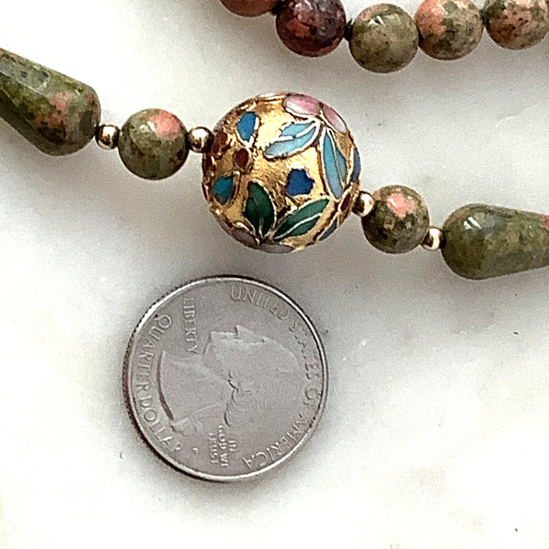 Vintage Beaded Necklace Chinese Champleve Cloisonne Jasper Opera Length 30" gallery