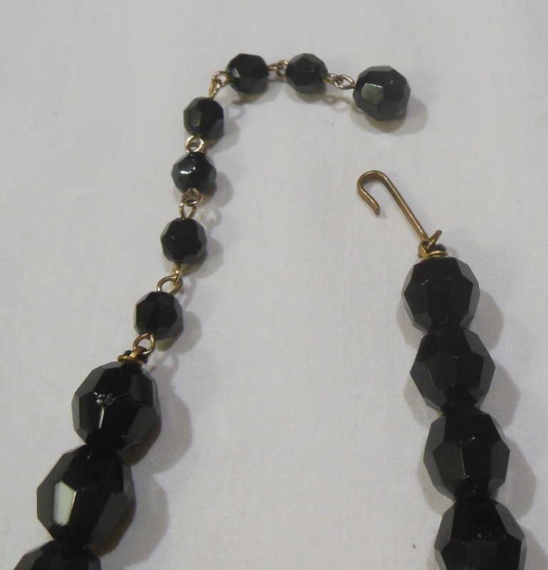 Round Faceted Black Glass Bead Choker Necklace & Clip On Earrings Set gallery