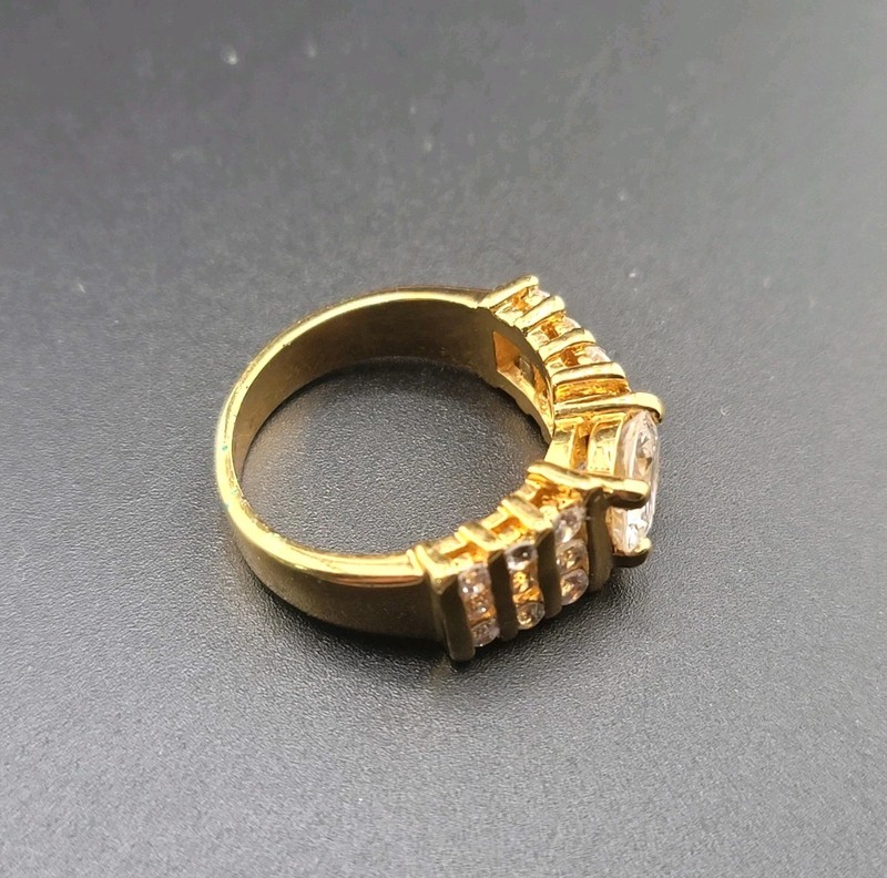 Vtg Sz 6 Ring Cocktail Solitare with Channel-set Accent Cubic Zirconia Jewelry gallery