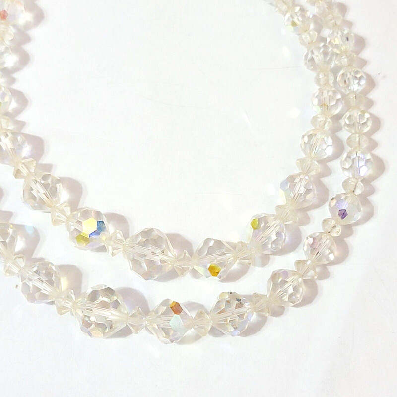 Vintage Glass Necklace, 2 Strands Faceted Graduated Beads Mid-century wh02-10 gallery