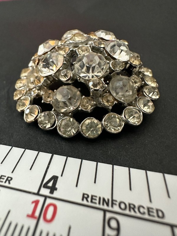 Vintage Clear Rhinestone Brooch Prong-set Round Dome Shaped gallery