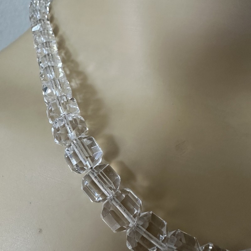 Vintage Deco Graduated Bead Necklace 17 Inch Faceted Clear Crystal 925 Sterling gallery