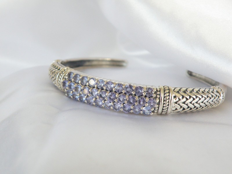 Vintage Sterling Silver 925 Heated Natural Tanzanite Cable Bracelet 8″