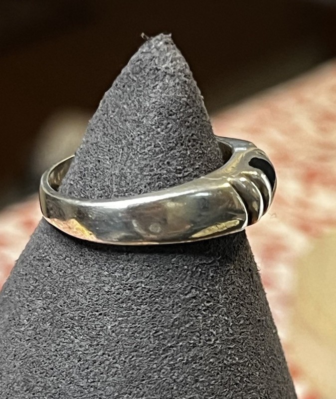 Vintage Taxco Mexico Sterling Silver 925 Sz 7.5 Onyx Ring Hallmarked Tested gallery