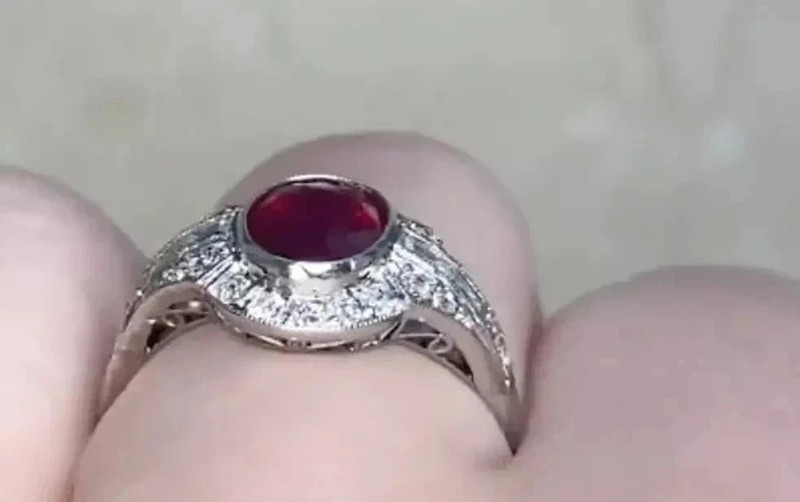 3Ct Art Deco Oval Cut Lab Created Diamond Ruby 14k White Gold FN Wedding Ring gallery