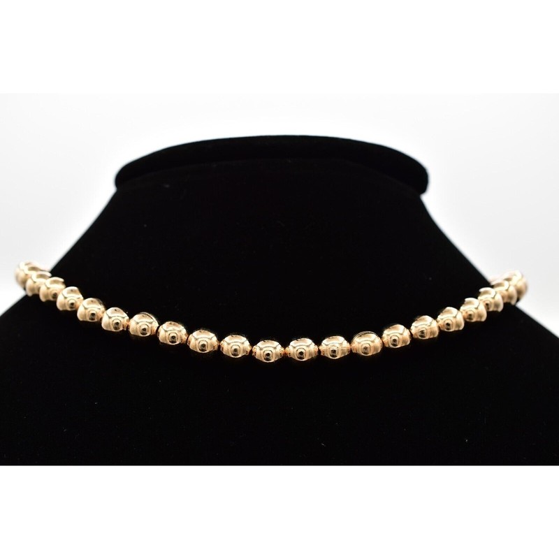 Vintage Choker Necklace Beaded Round Ball Gold Tone Chain Chunky NOS 1980s W1