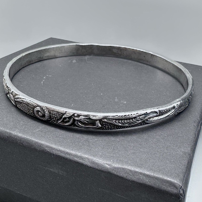 VTG Sterling Silver MEXICO 6mm Embossed Bangle Bracelet Sz 8