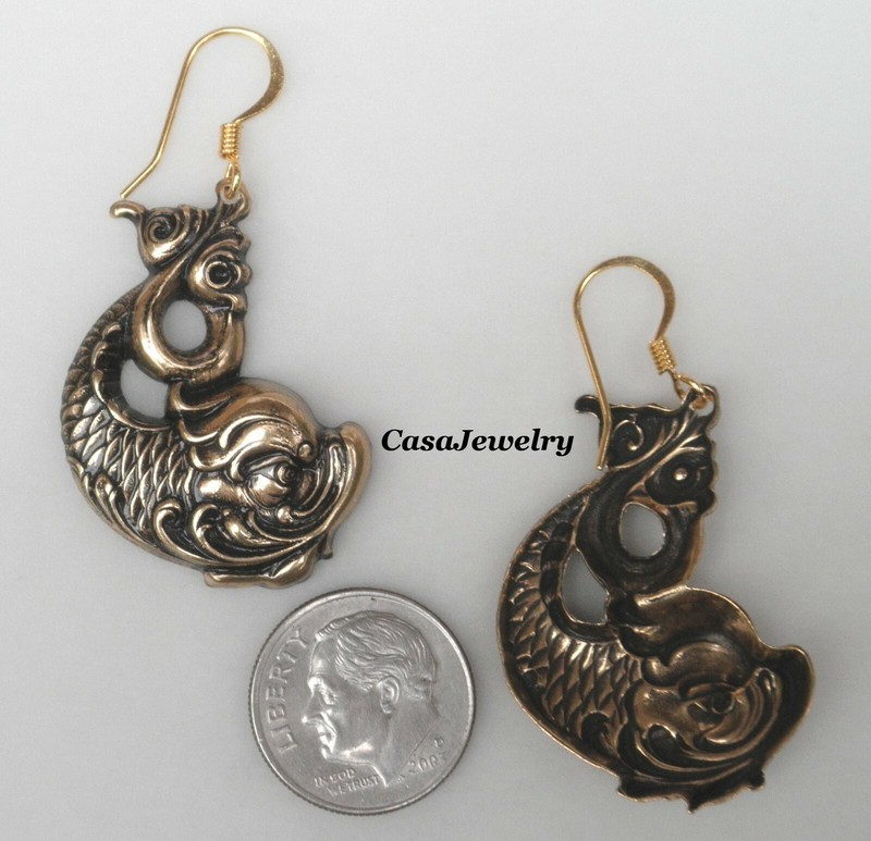 #4166ER ANTIQUED GOLD L&R ANCIENT DOLPHIN W/HANG HOLE - 2 Pcs (1 Pair) gallery