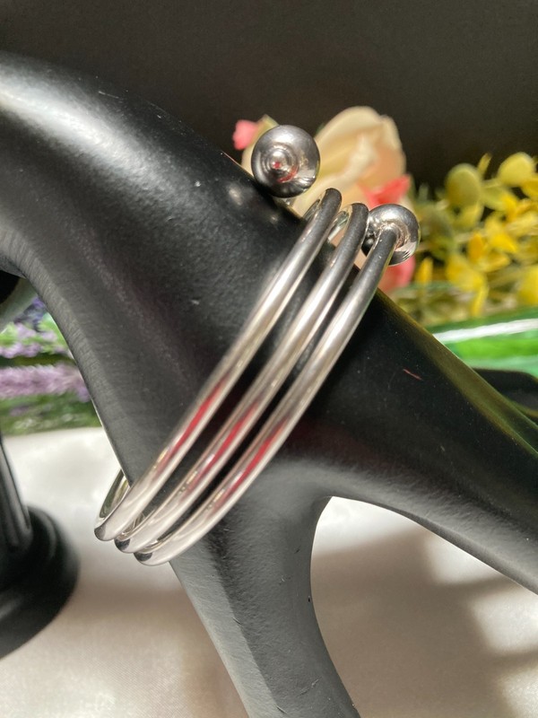 Classy Triple Coil Spiral Expandable Sterling Silver Double Ball Bangle Bracelet gallery