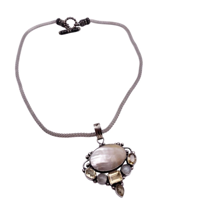 Sterling Silver Pendant with Mother of Pearl Citrine Moonstone 1995 gallery