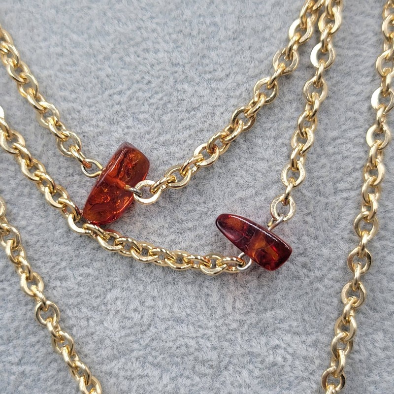 Vintage Necklace Gold tone Brown Station Extra Long 32 in gallery