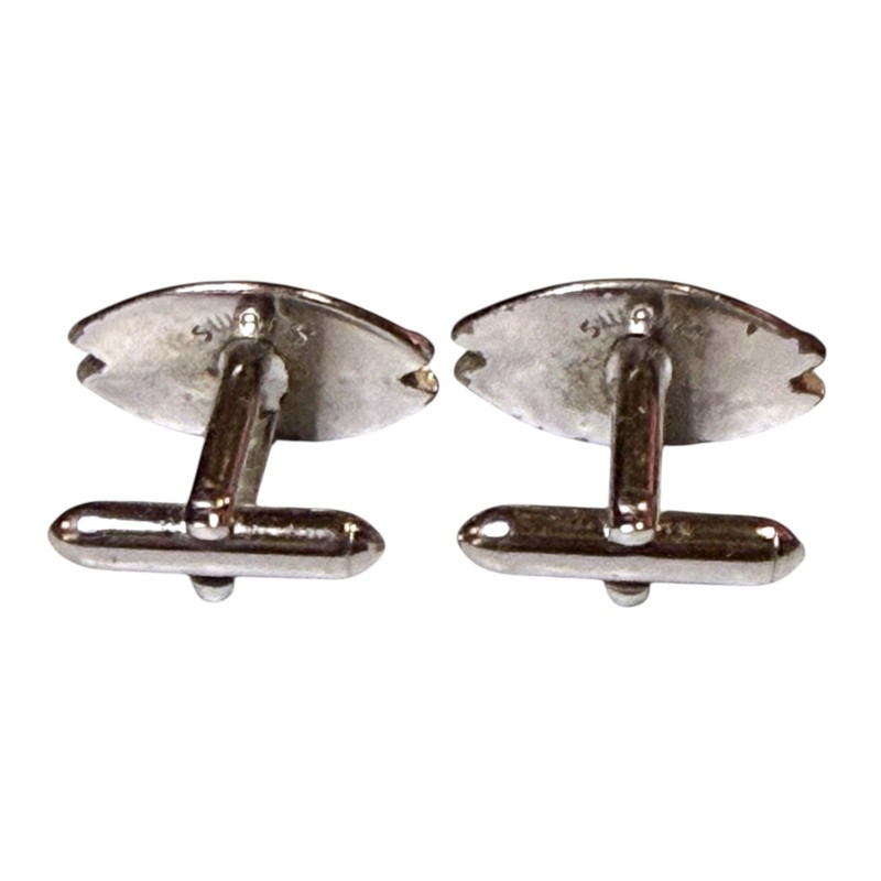 Vintage Swank Cufflinks Mens Silver Tone Faceted Eye Bullet Back MCM gallery