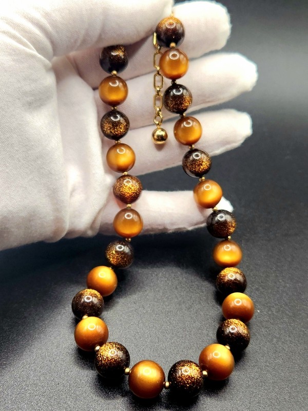 Vintage Trifari necklace Moonglow & Brown Confetti Lucite 1970-80's Collectible gallery