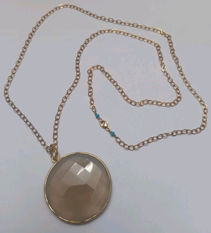 Vintage 10k Gold Vermeil 31in Sterling Silver Necklace Stone Pendant 925 Tested