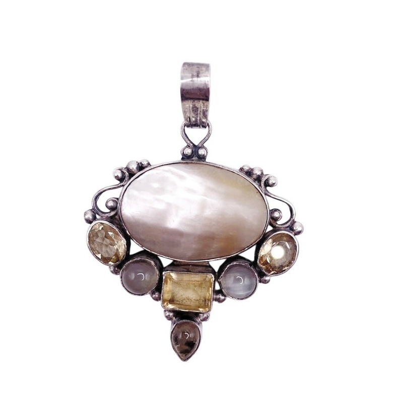Sterling Silver Pendant with Mother of Pearl Citrine Moonstone 1995 gallery