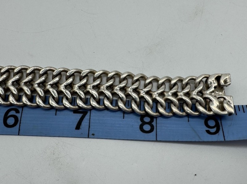 Vintage Taxco TS-55 Mexico 925 Brutalist Double Curb Link 22mm 8" Chain Bracelet gallery
