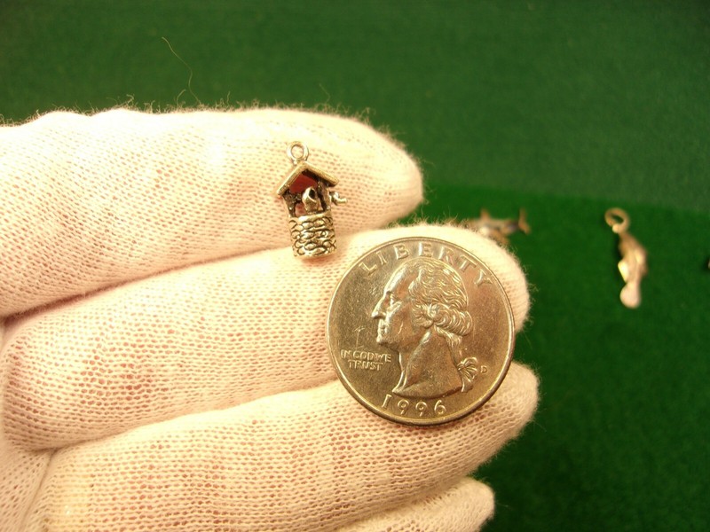 #5 of 140, STERLING SILVER CHARM - SOLID THICK LITTLE "WATER WELL" BUCKET+CRANK gallery