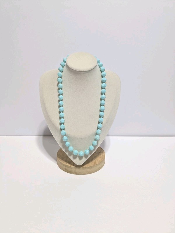 Vintage Blue Round Faceted Acrylic Bead Necklace 17". Retro Style. gallery