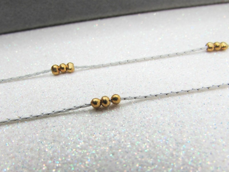 Vintage White Enamel Chain Necklace- Boston Link- Tiny Gold Beads- Minimalist gallery
