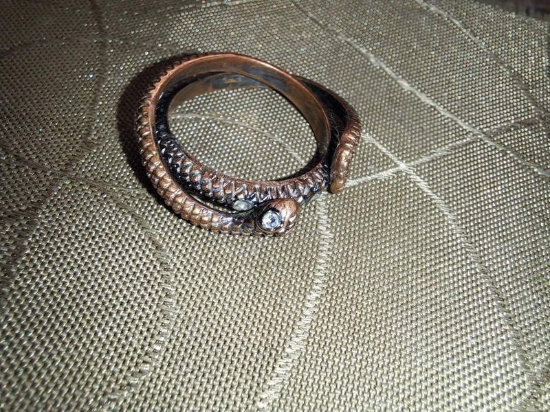 .50ct Natural White Diamond Eyes Snake Ring | 8 Cut | Benzantine Copper Bronze gallery