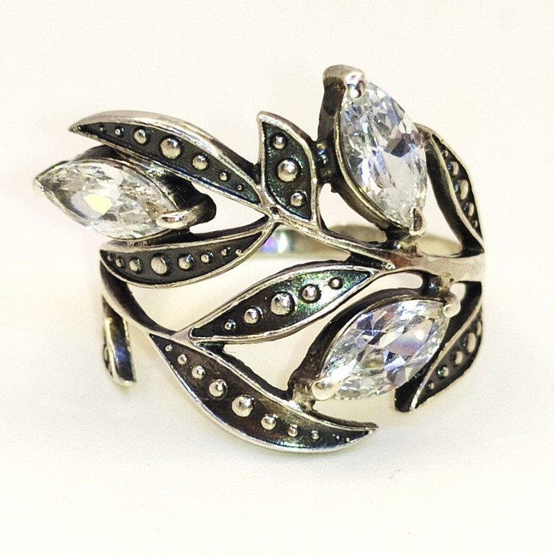 Vintage Luxury RING Silver 925 with Bright Stones -size: 8.25US (18.5mm) | #59 gallery