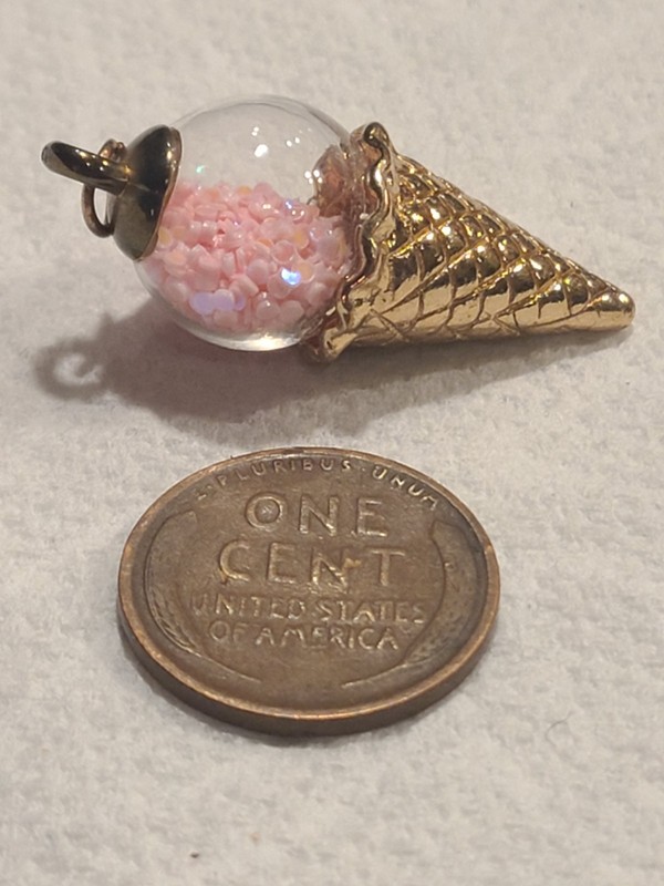 Vintage Glass & Goldtone Metal, Pink Ice Cream Charm! Really Unique! gallery