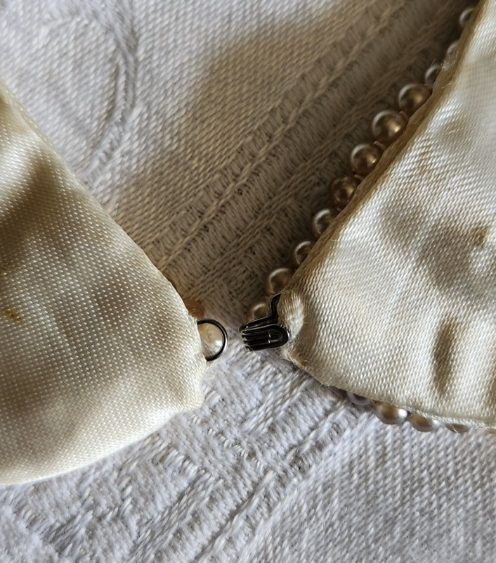 Vintage Handmade Faux Pearl Collar Choker With Floral Seed Beads Satin Backing gallery