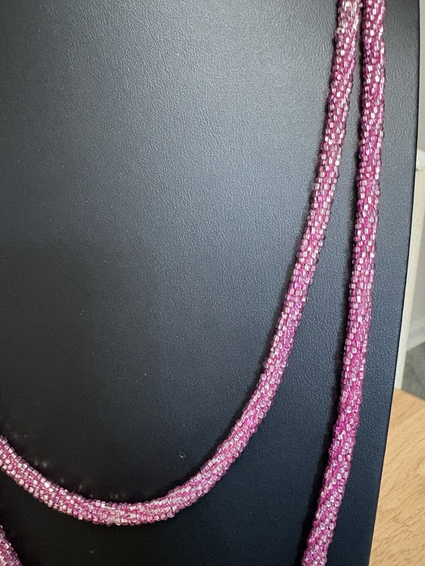 B17/ VTG Pink/Fuchsia AB 33” Seed Bead Glass Continuous Necklace gallery