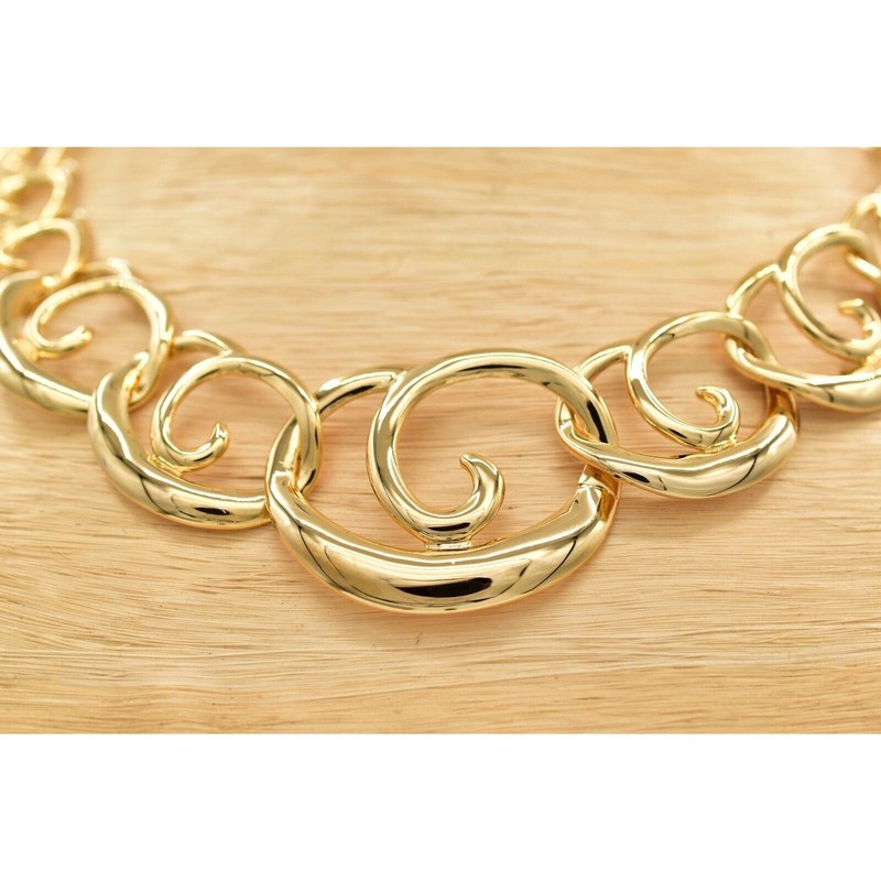 Vintage Collar Necklace Gold Tone Lightweight Metal Chain Shiny NOS 1980s BinA14 gallery