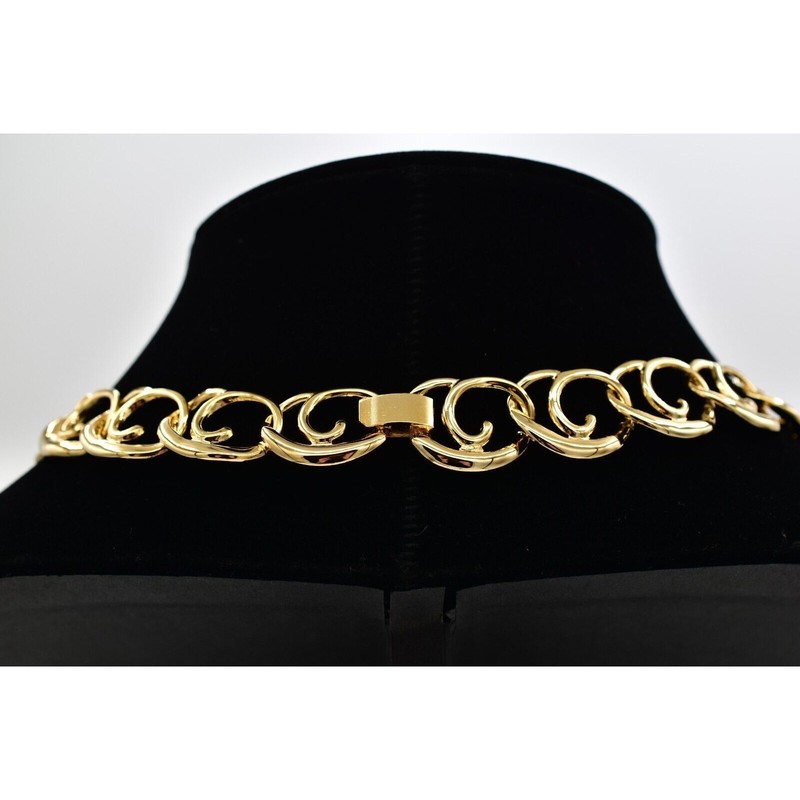 Vintage Collar Necklace Gold Tone Lightweight Metal Chain Shiny NOS 1980s BinA14 gallery