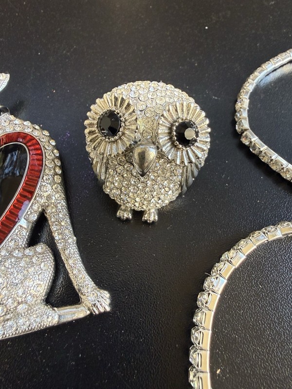 Rhinestone Jewelry Lot – 4 Bracelets, 3 Brooches & 1 Ring, All Crystals Intact gallery