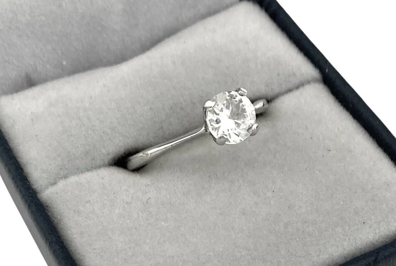 ANTIQUE ART DECO~UNCAS Sterling Silver Brilliant Cut SOLITAIRE Ring~Size 8 gallery