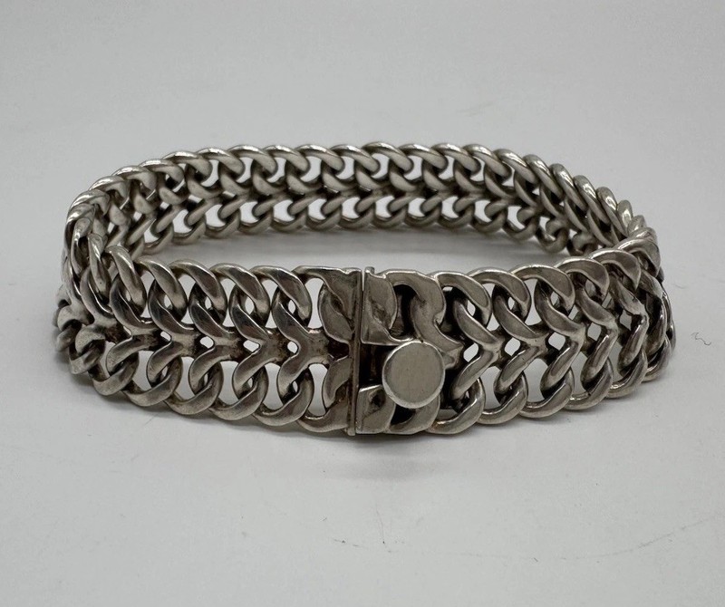 Vintage Taxco TS-55 Mexico 925 Brutalist Double Curb Link 22mm 8″ Chain Bracelet